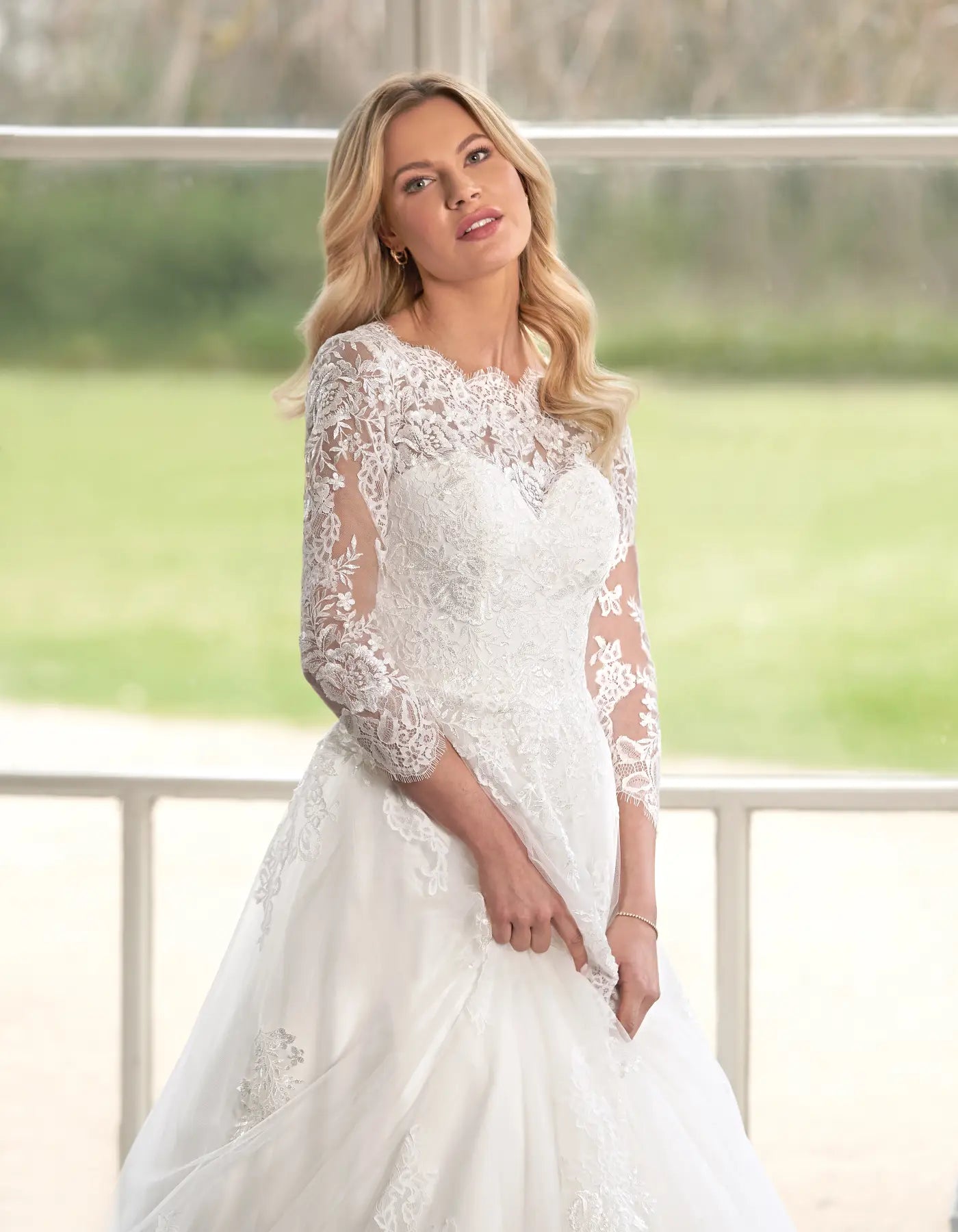 DingJiDress a modest lace a-line with full-length sleeves