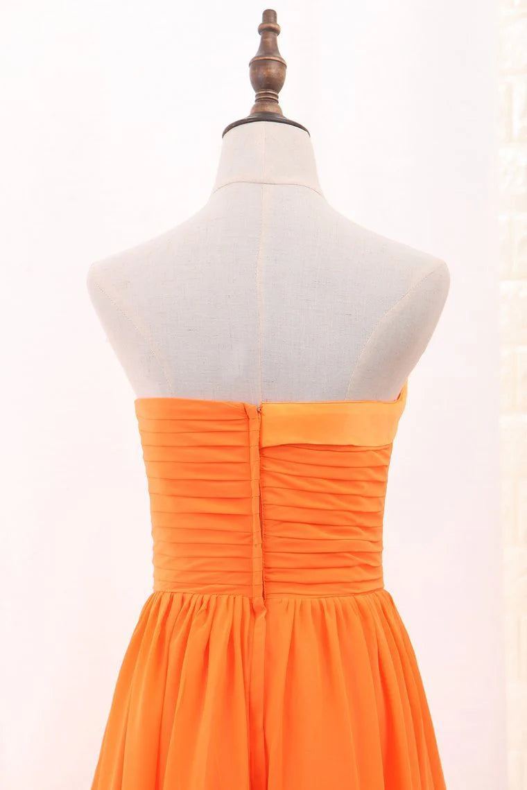 DingJiDress A Line Ruched Bodice Floor Length Bridesmaid Dress Chiffon Sweetheart