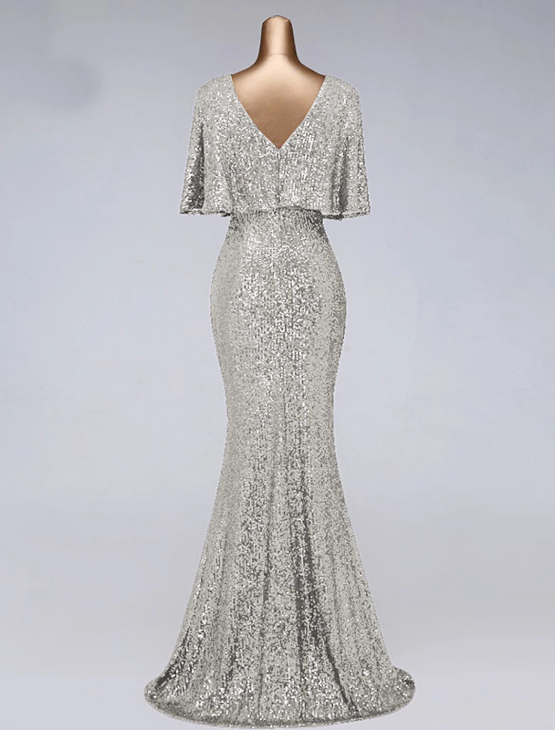 Mermaid / Trumpet Prom Dresses Sparkle Dress Wedding Guest Floor Length Half Sleeve Illusion Neck Sequined with Sequin Ruffles