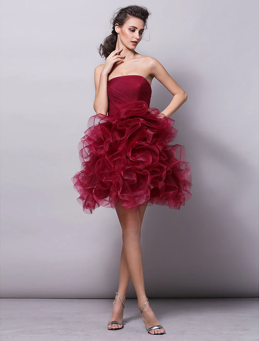 Ball Gown Hot Homecoming Cocktail Party Valentine's Day Dress Strapless Sleeveless Short / Mini Tulle with Ruched