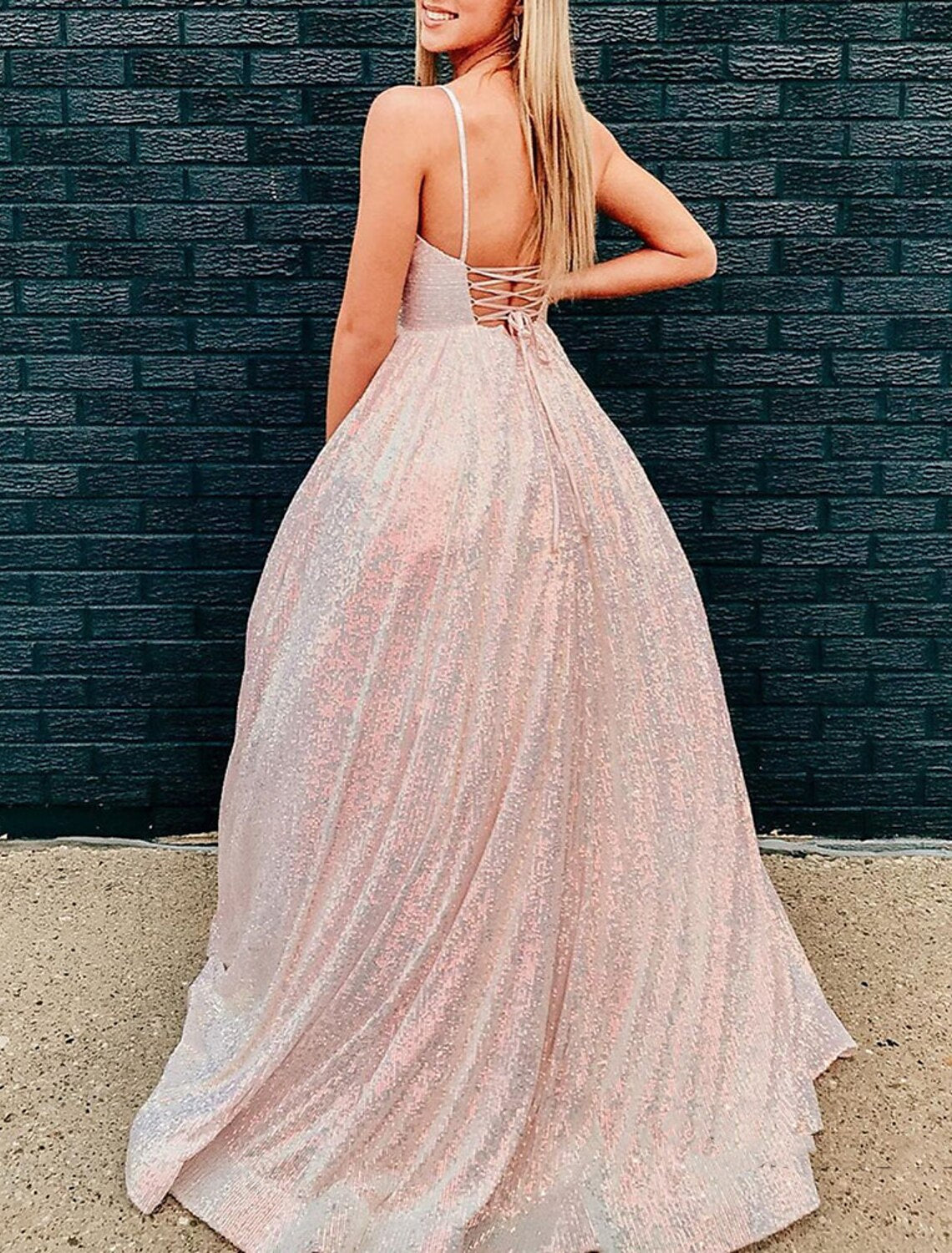 A-Line Prom Dresses Sparkle & Shine Dress Party Wear Wedding Guest Floor Length Sleeveless Spaghetti Strap Sequined with Glitter Sequin