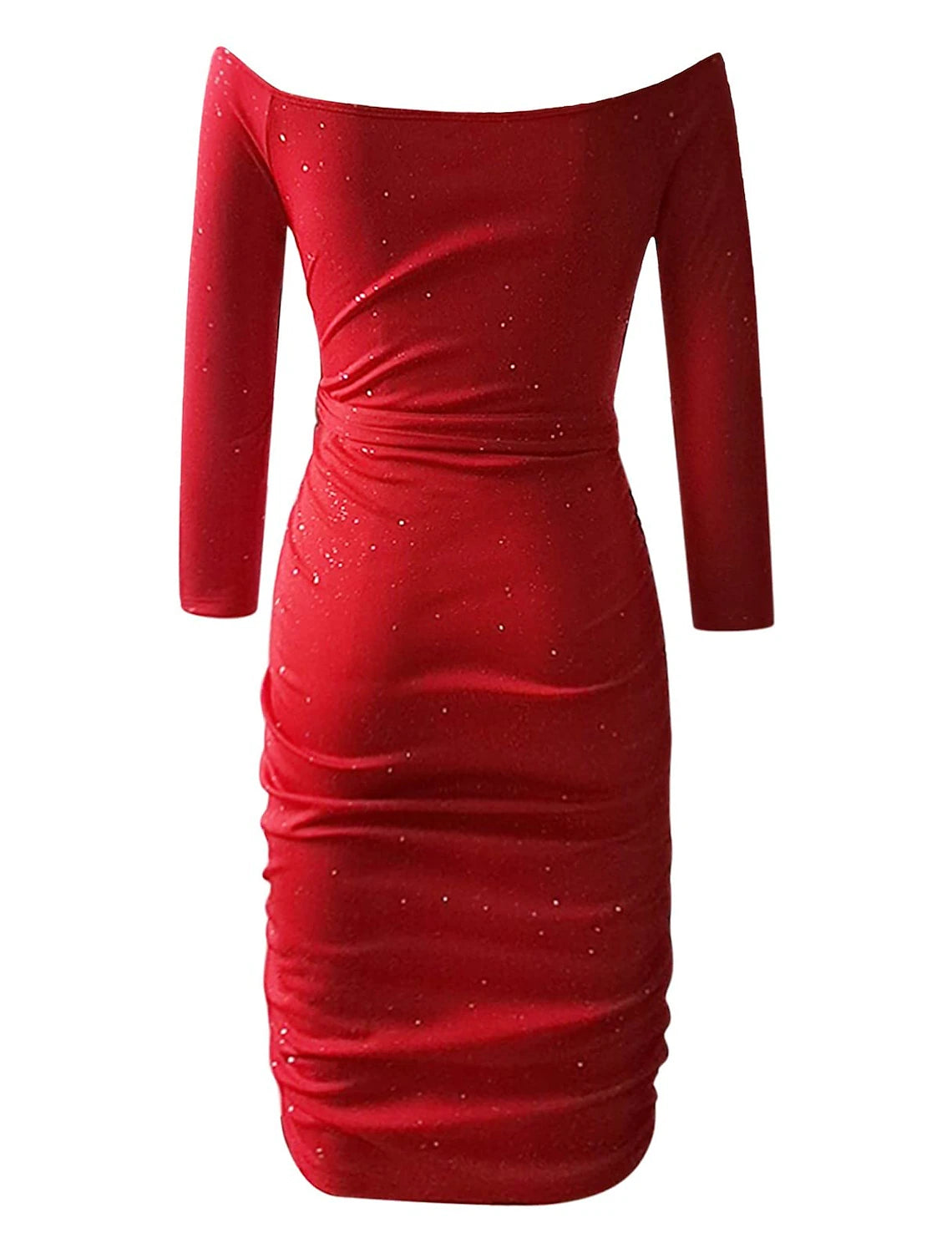 Sheath / Column Party Dresses Sparkle & Shine Dress Wedding Guest Party Wear Knee Length Long Sleeve Off Shoulder Polyester with Sequin Pure Color