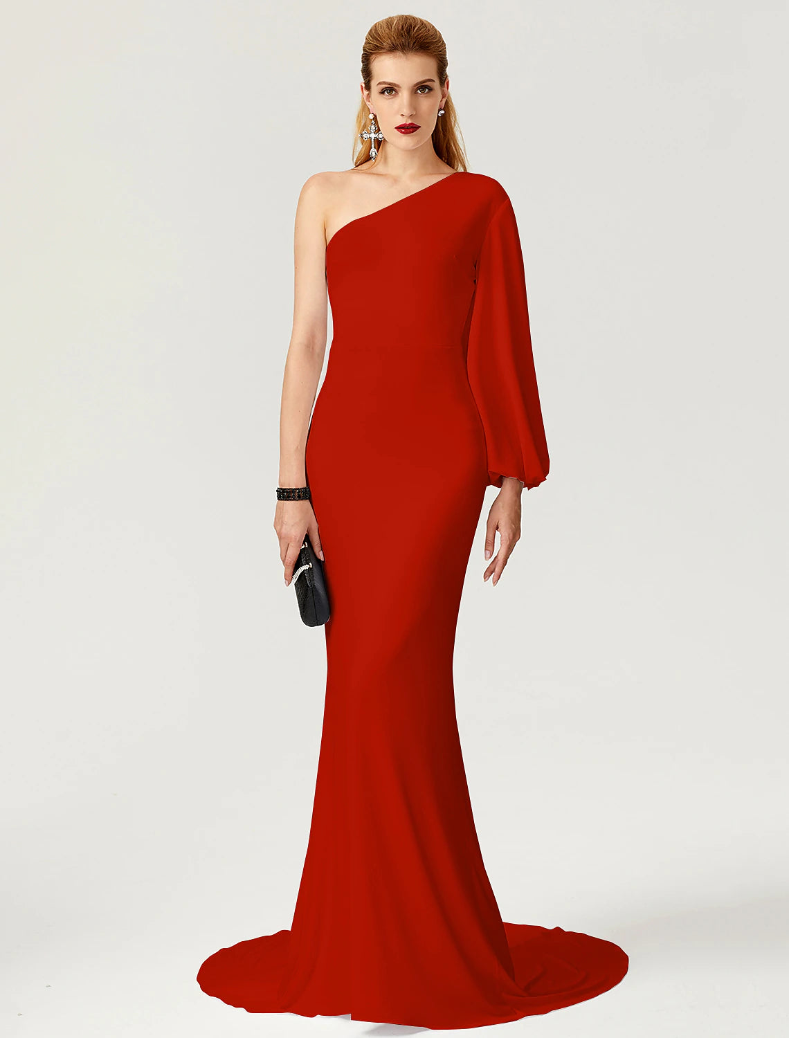 Mermaid / Trumpet Celebrity Style Dress Engagement Formal Evening Court Train Long Sleeve One Shoulder Jersey with Pleats