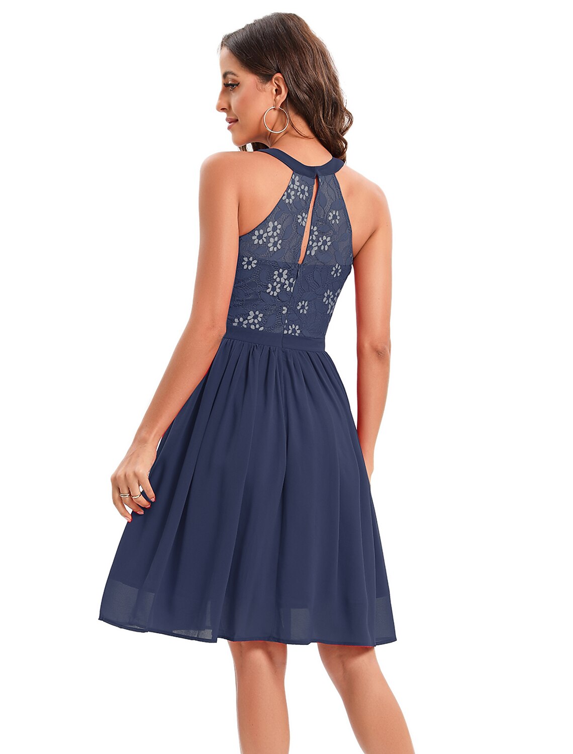 A-Line Cocktail Dresses Vintage Dress Graduation Party Wear Knee Length Sleeveless Jewel Neck Cotton Blend with Lace Insert Pattern / Print Splicing