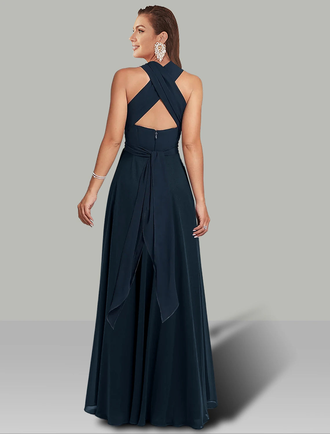 A-Line Wedding Guest Dresses Infinity Dress Wedding Party Floor Length Short Sleeve Halter Convertible Chiffon with Ruched