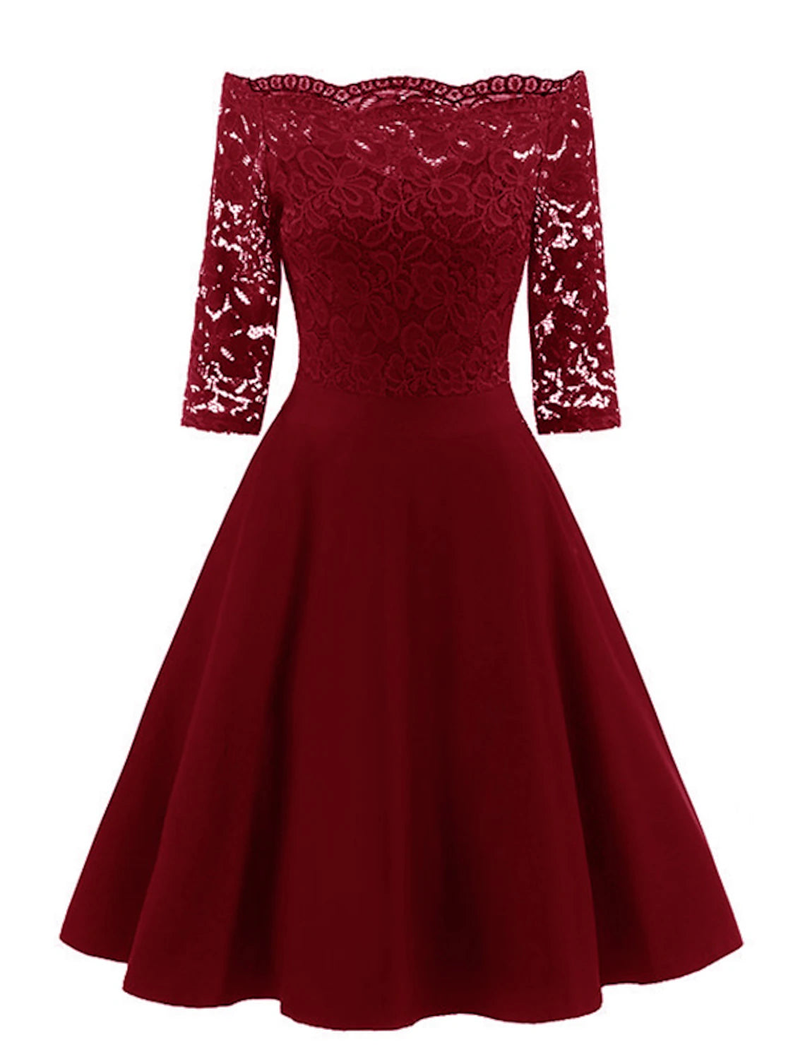 A-Line Cocktail Dresses Vintage Dress Graduation Party Wear Knee Length 3/4 Length Sleeve Off Shoulder Lace with Lace