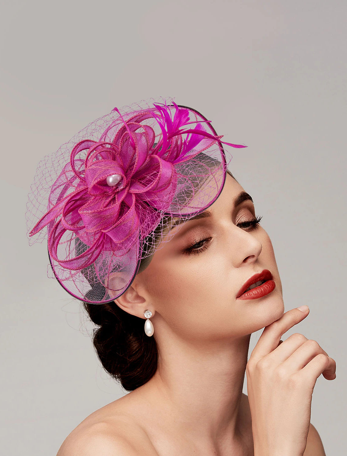 DingJiDress Feathers / Net Fascinators Kentucky Derby Hat/ Headpiece with Feather / Cap / Flower 1 PC Wedding / Horse Race / Ladies Day Headpiece