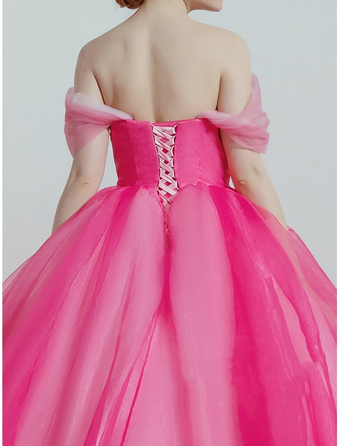 Ball Gown Prom Dresses Luxurious Dress Quinceanera Prom Sweep / Brush Train Short Sleeve Off Shoulder Organza with Sleek Pleats