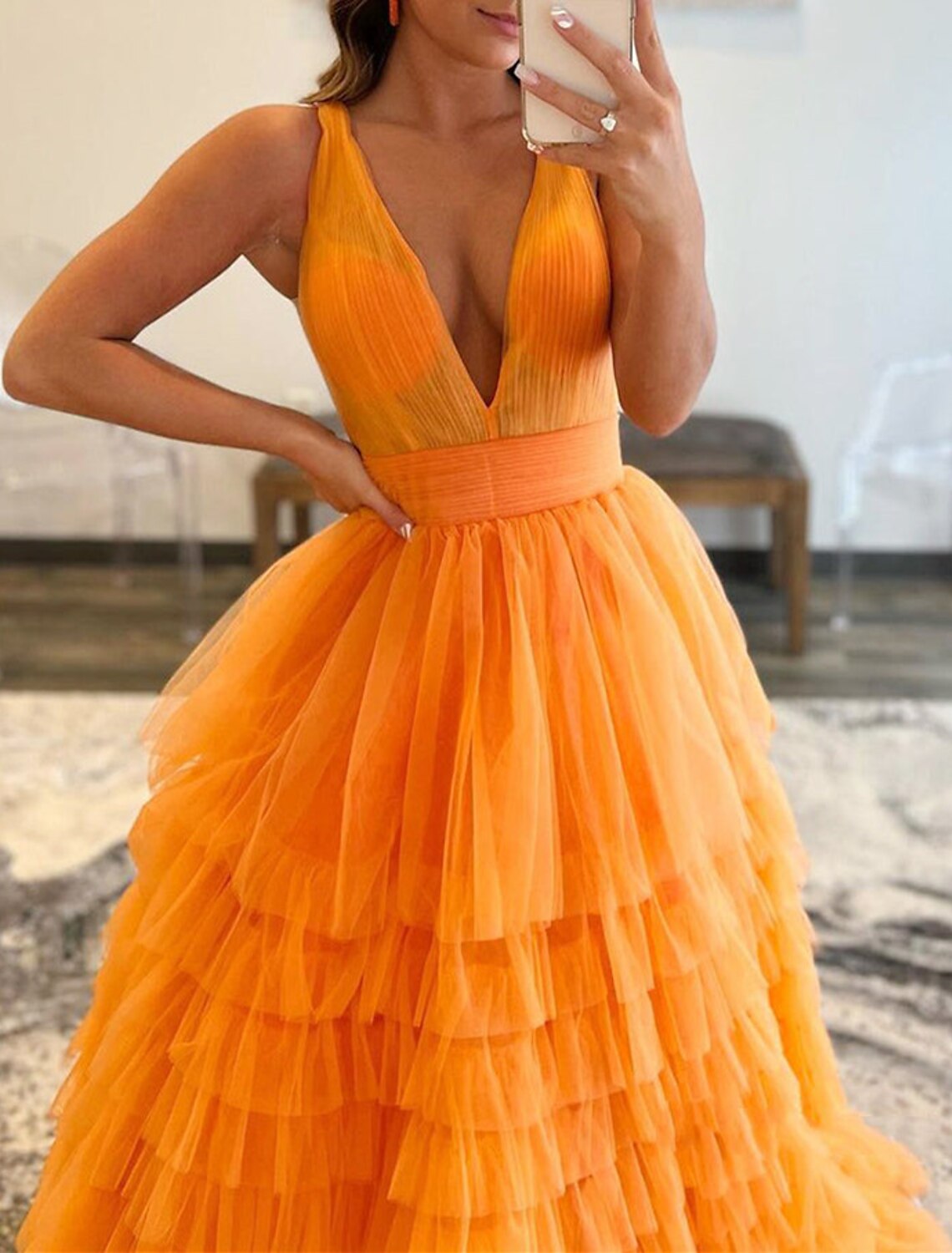 Ball Gown Evening Gown Elegant Dress Quinceanera Birthday Floor Length Sleeveless V Neck Tulle with Pleats