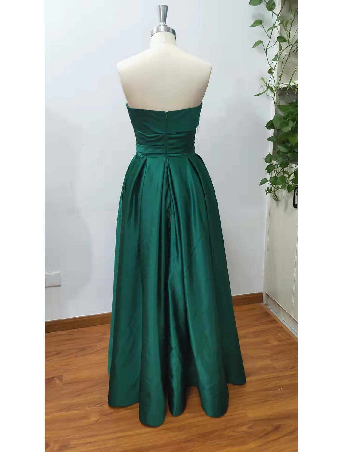 A-Line Prom Dresses Minimalist Dress Wedding Guest Floor Length Sleeveless Strapless Lace with Pleats Slit