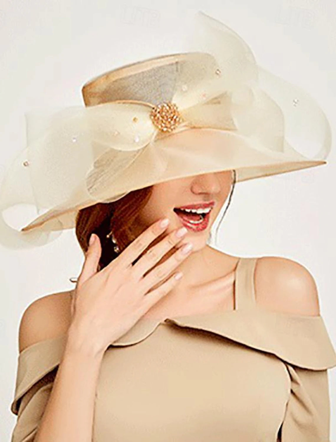 DingJiDress Fascinators Kentucky Derby Hat Headwear Organza Bucket Hat Floppy Hat Sun Hat Holiday Cocktail Elegant Vintage With Rhinestone Cap Headpiece Headwear