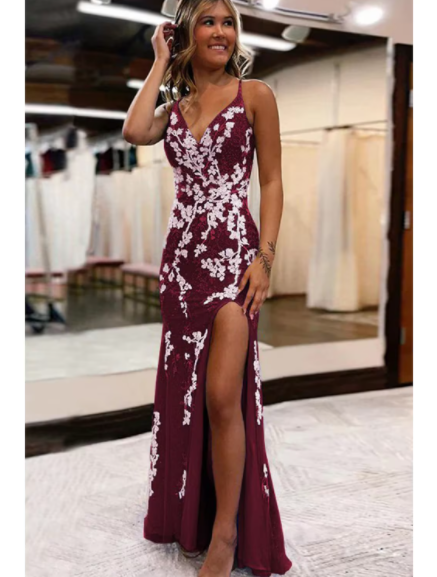 Prom Dresses Sexy Dress Formal Sweep Brush Train Sleeveless V Neck Tulle Backless with Slit Appliques