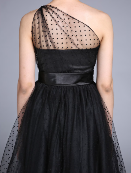 A-Line Cocktail Dresses Vintage Dress Wedding Guest Sleeveless One Shoulder Tulle with Pleats Pattern Print