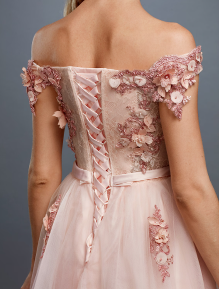 A-Line Floral Dress Wedding Sleeveless Off Shoulder Tulle Over Lace with Appliques