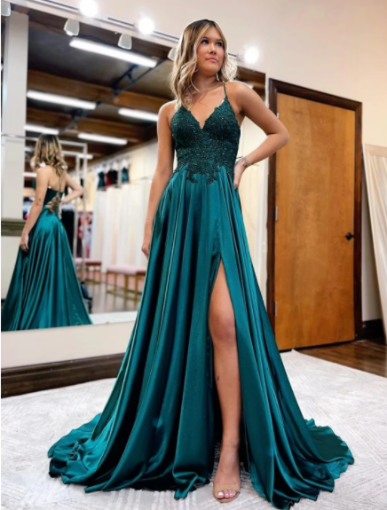 Prom Dresses Formal Sleeveless V Neck Satin Backless