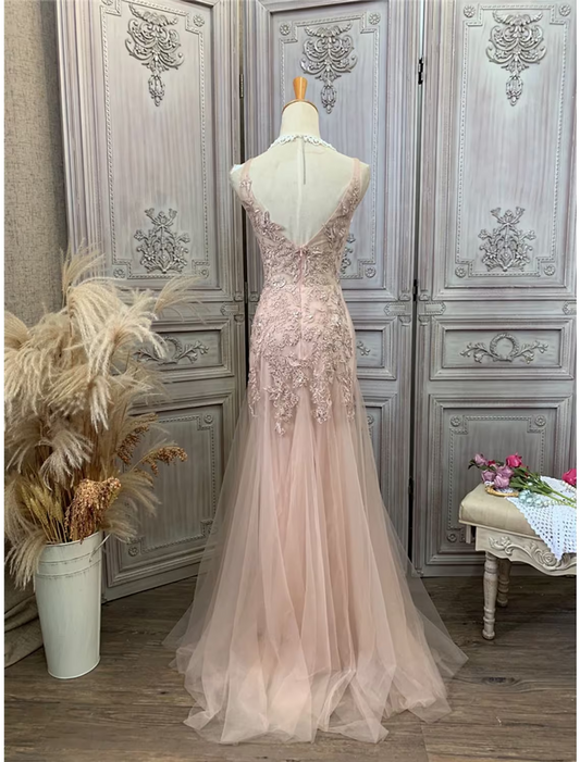 Prom Dresses Dress Party Wear Sleeveless V Neck Tulle with Appliques