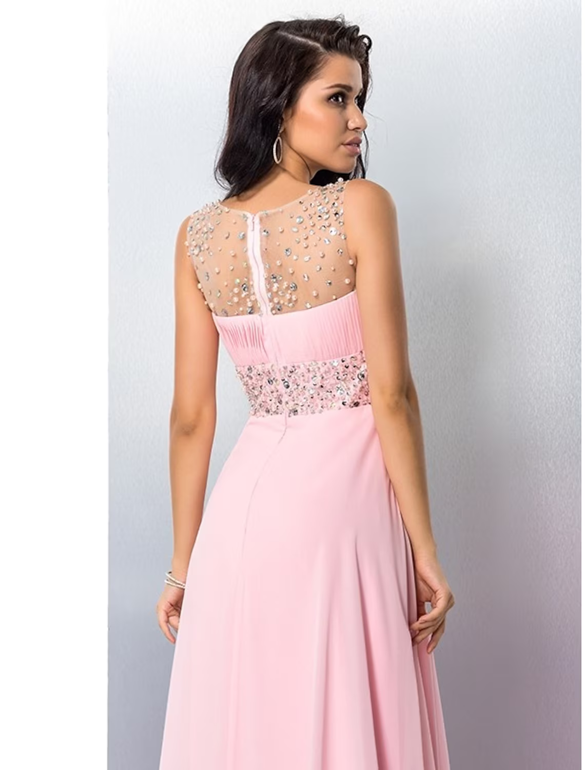 A-Line Prom Dresses Sparkle Shine Dress Party Wear Sleeveless Jewel Neck Chiffon with Rhinestone Slit
