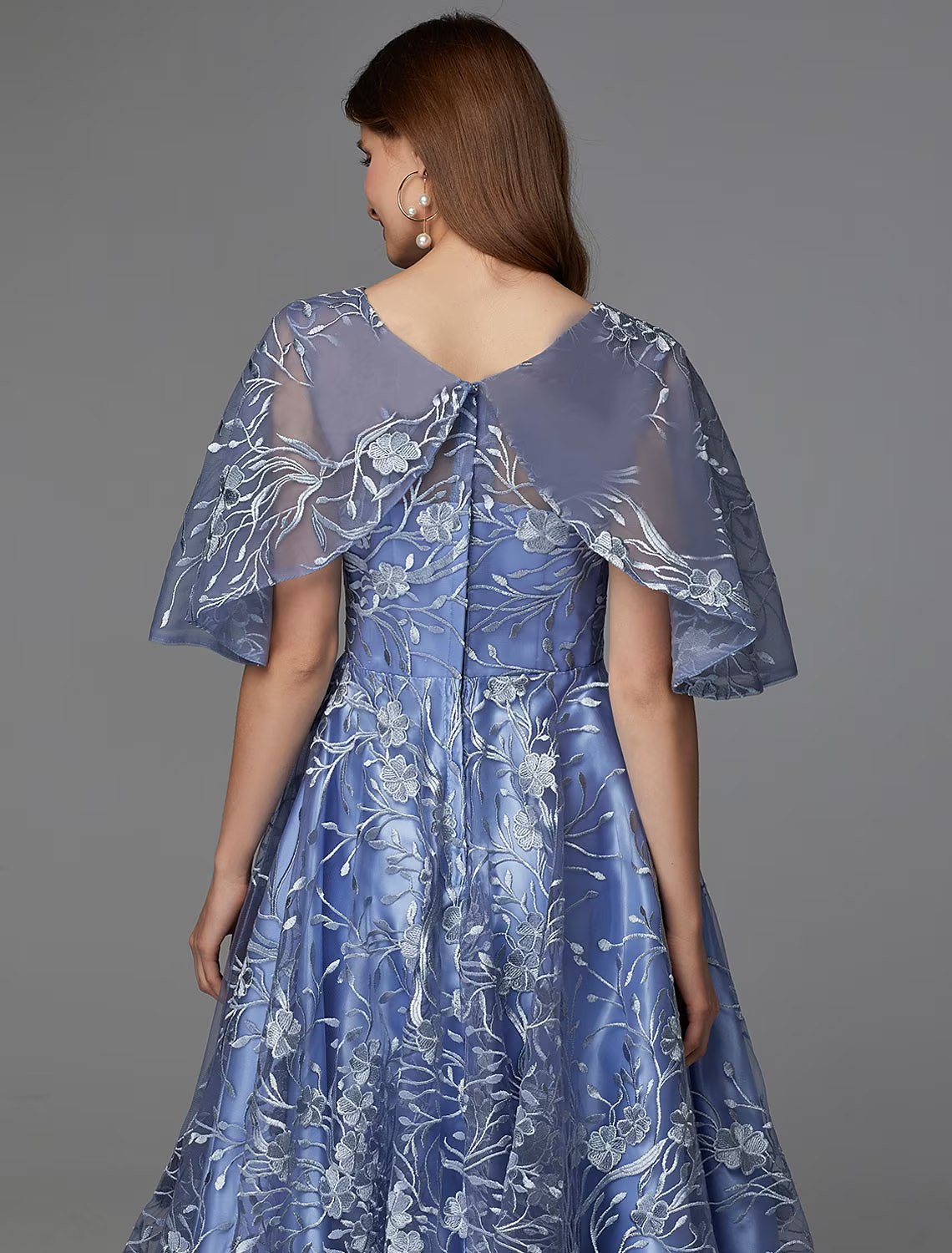 A-Line Floral Dress Wedding Guest Sleeveless V Neck Lace V Back with Pattern Print Appliques