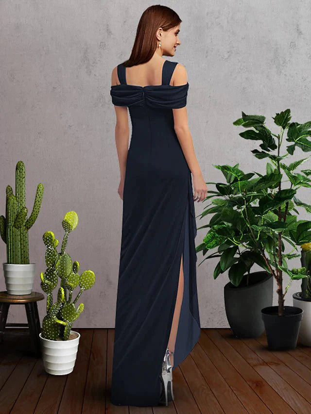 A-Line Bridesmaid Dress Spaghetti Strap / Scoop Neck Sleeveless Elegant Floor Length Chiffon with Crystals / Split Front - luolandi