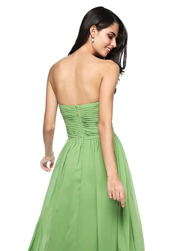A-Line Bridesmaid Dress Sweetheart Neckline Sleeveless Open Back Floor Length Chiffon with Criss Cross / Ruched - luolandi