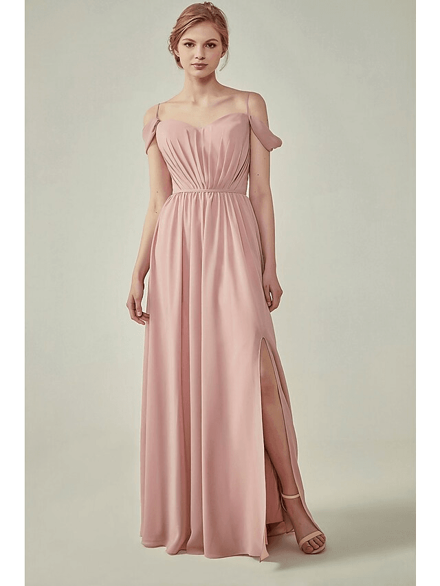 A-Line Spaghetti Strap Floor Length Chiffon Bridesmaid Dress with Sash / Ribbon / Ruching - luolandi