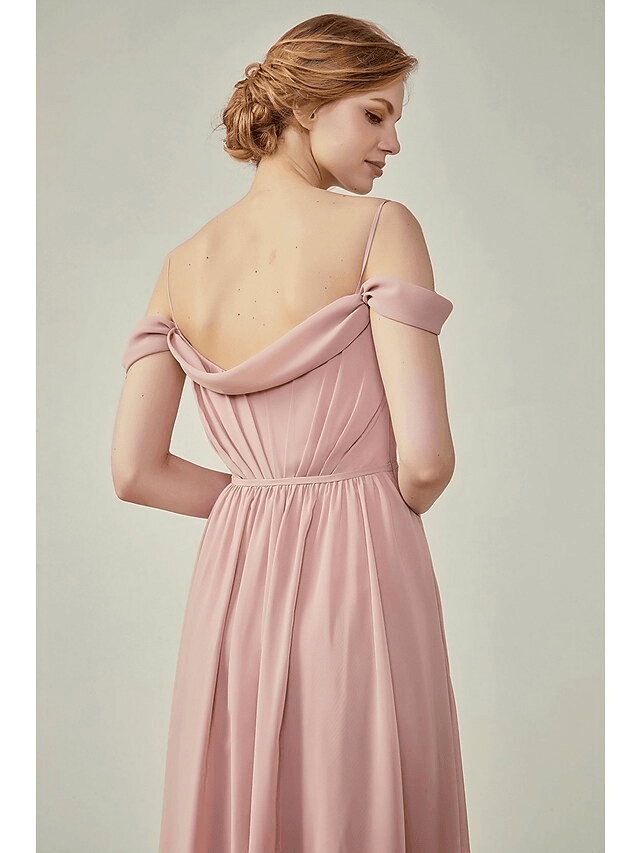 A-Line Spaghetti Strap Floor Length Chiffon Bridesmaid Dress with Sash / Ribbon / Ruching - luolandi