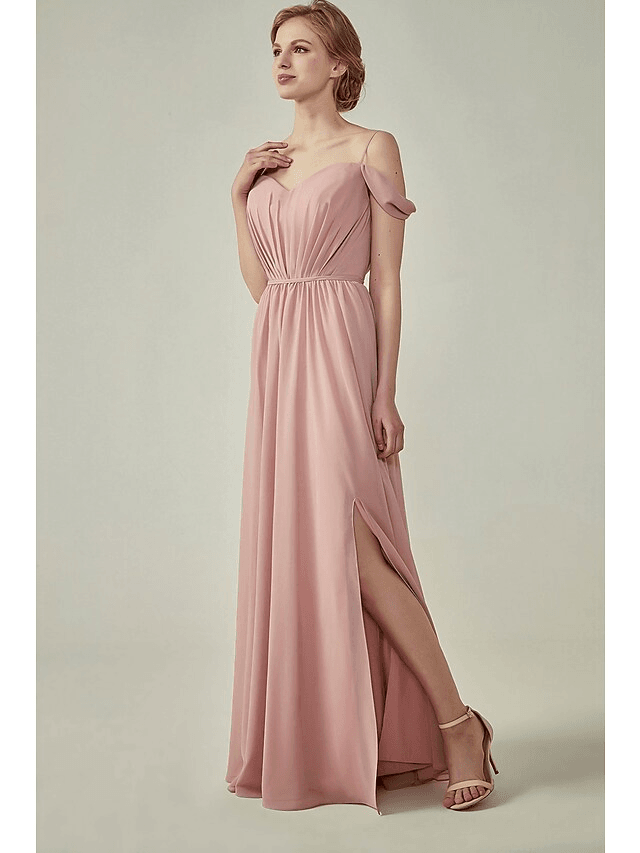 A-Line Spaghetti Strap Floor Length Chiffon Bridesmaid Dress with Sash / Ribbon / Ruching - luolandi
