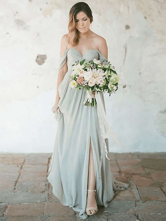 A-Line Sweetheart Neckline Floor Length Chiffon Bridesmaid Dress - luolandi