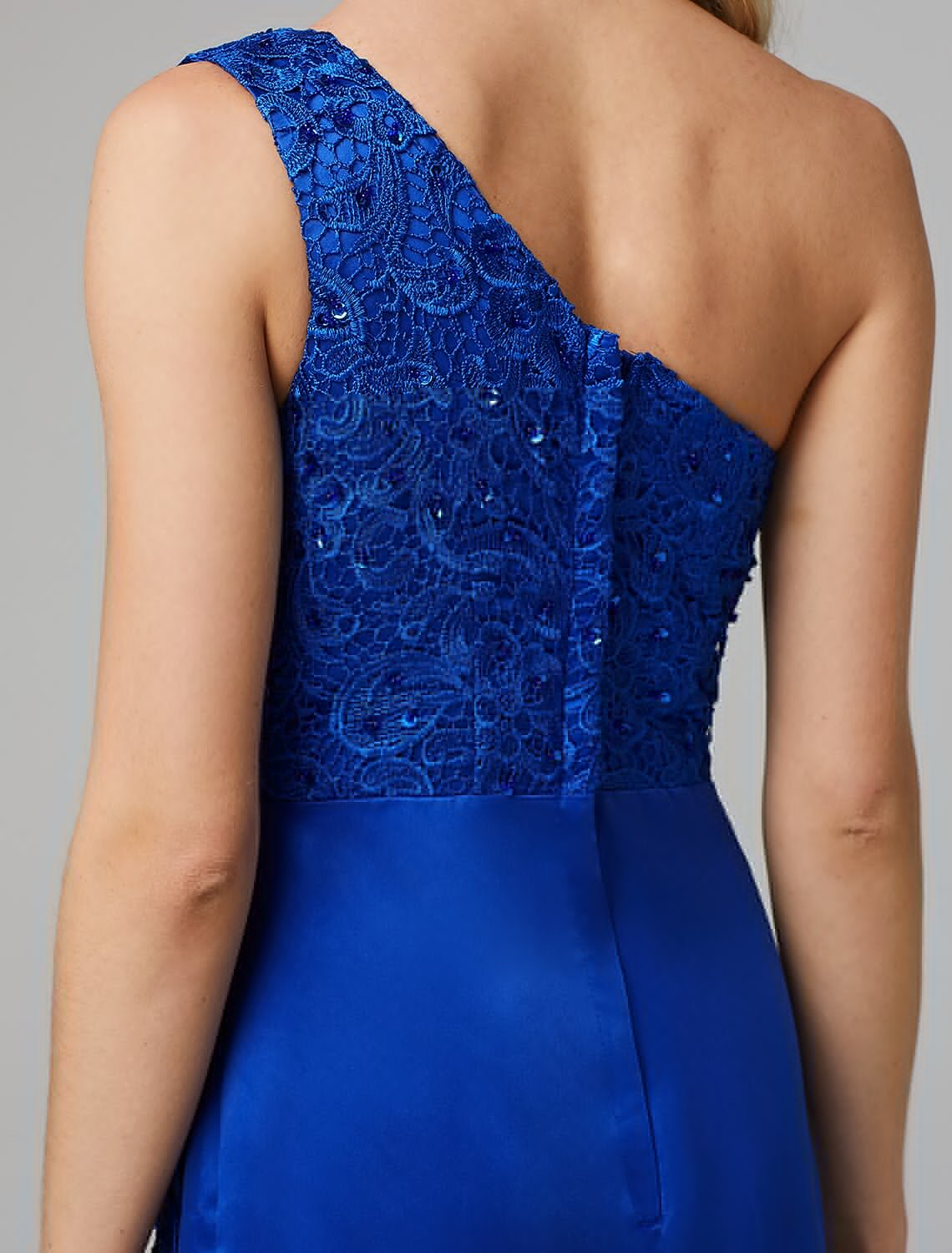 Elegant Dress Holiday Floor Length Sleeveless One Shoulder Lace Over Tulle with