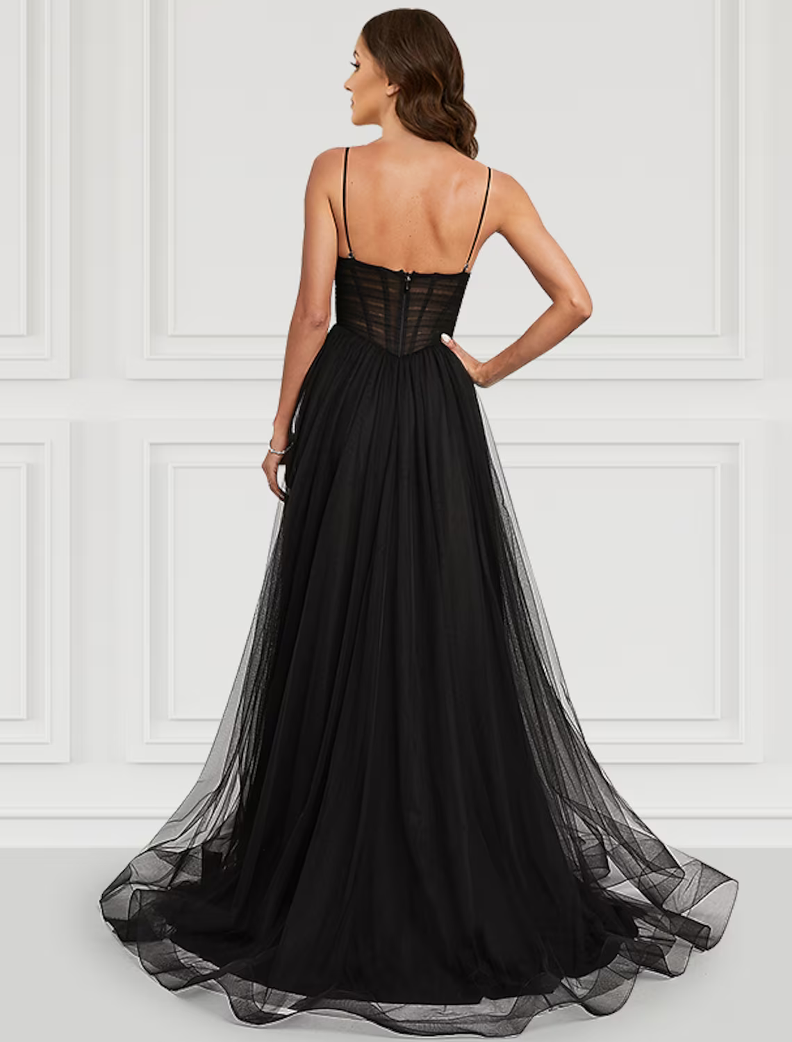 A-Line Prom Dresses Dress Party Wear  Sleeveless Strap Tulle with Slit