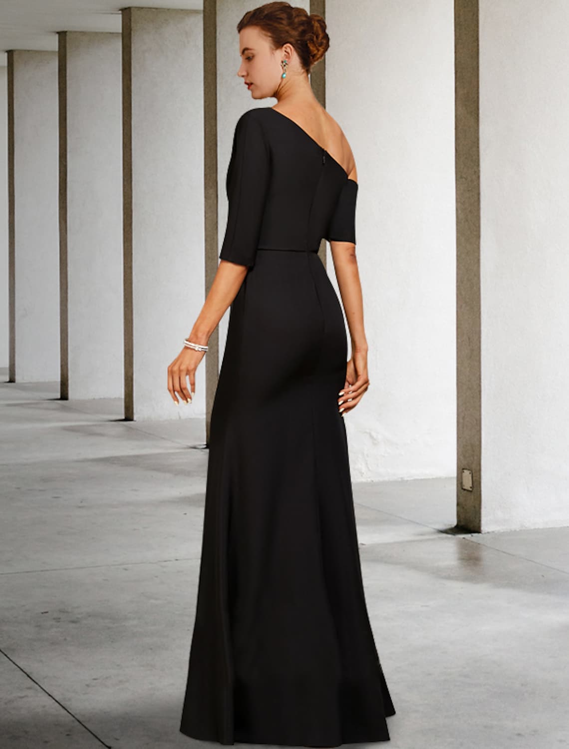 A-Line Mother of the Bride Dress Vintage Elegant One Shoulder Floor Length Charmeuse Length Sleeve Ruffles Side-Draped