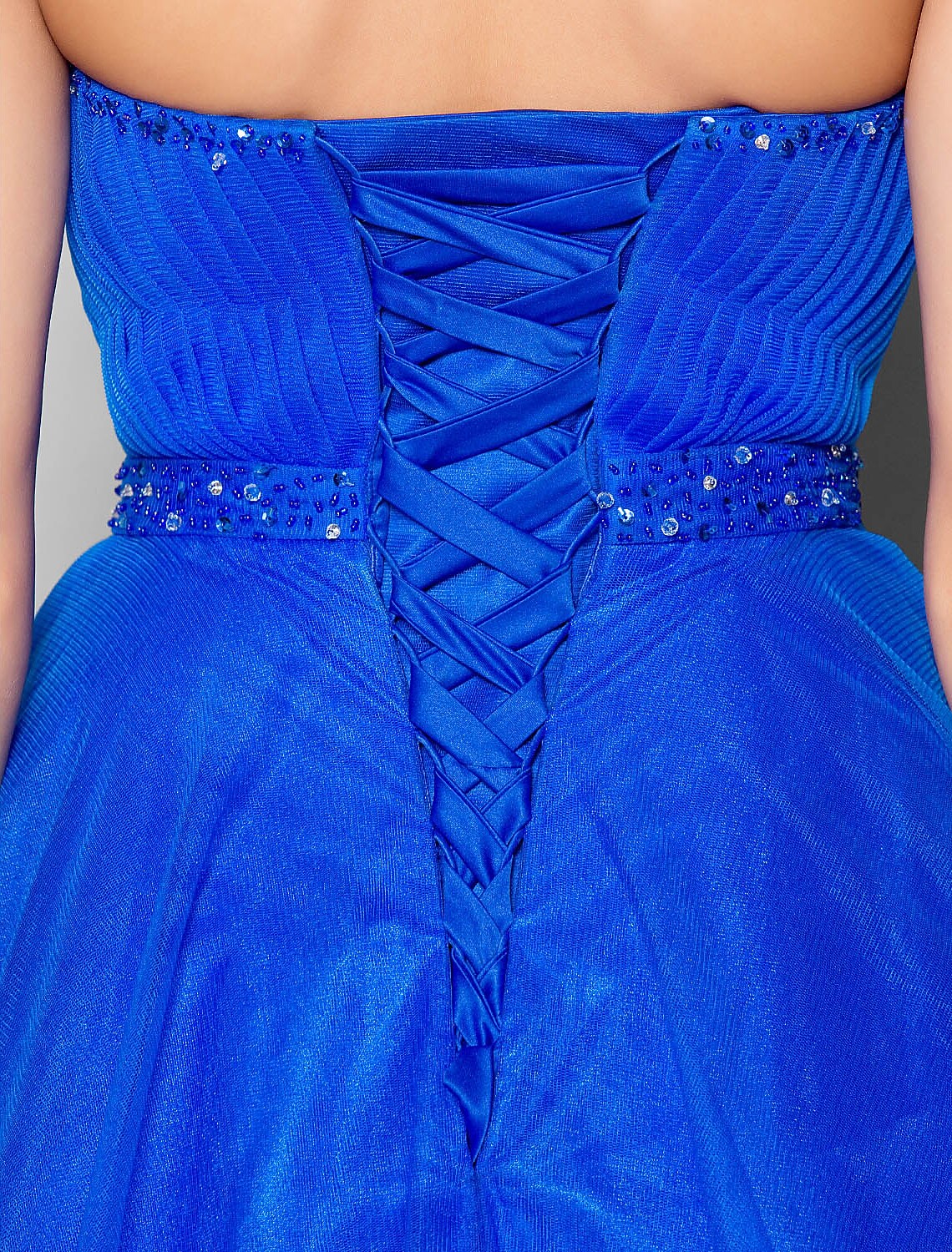 Lace Up Dress Formal Evening Floor Length Sleeveless Tulle Beading