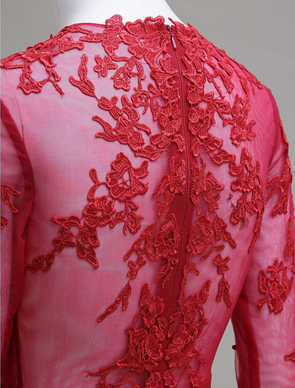 Dress Formal Evening Court Length Sleeve Neck Tulle Appliques