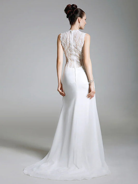 Celebrity Style Dress Formal Evening Sleeveless Chiffon with Lace Split Front