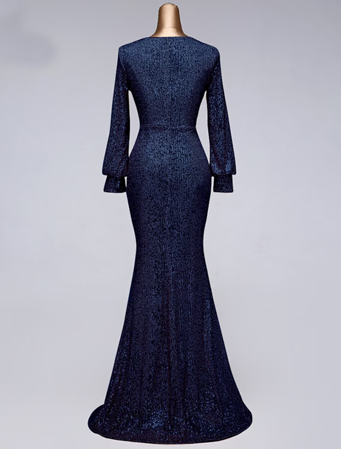 Evening Gown Elegant Dress Wedding Guest Floor Length Long Sleeve V Neck Tulle with Sequin Slit