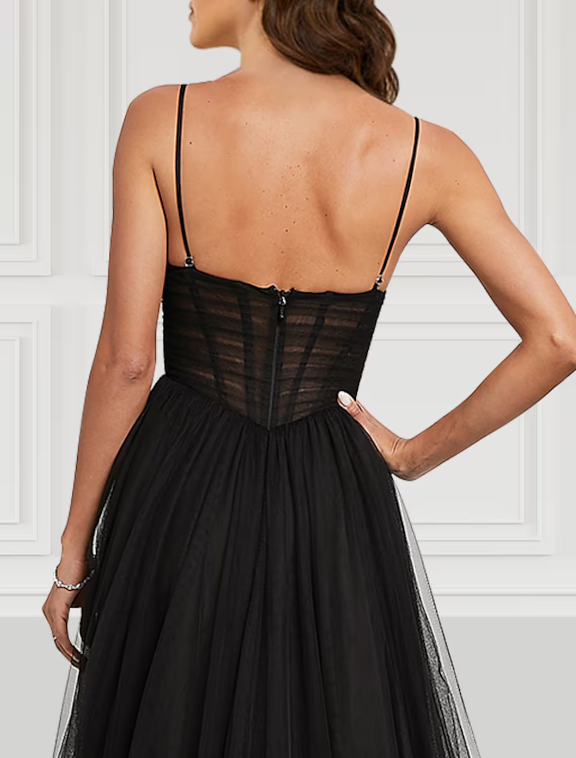 A-Line Prom Dresses Dress Party Wear  Sleeveless Strap Tulle with Slit