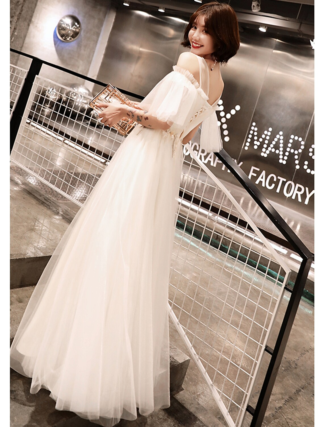 A-Line Prom Dresses Dress Wedding Guest Floor Length Half Sleeve Illusion Neck Satin with Appliques