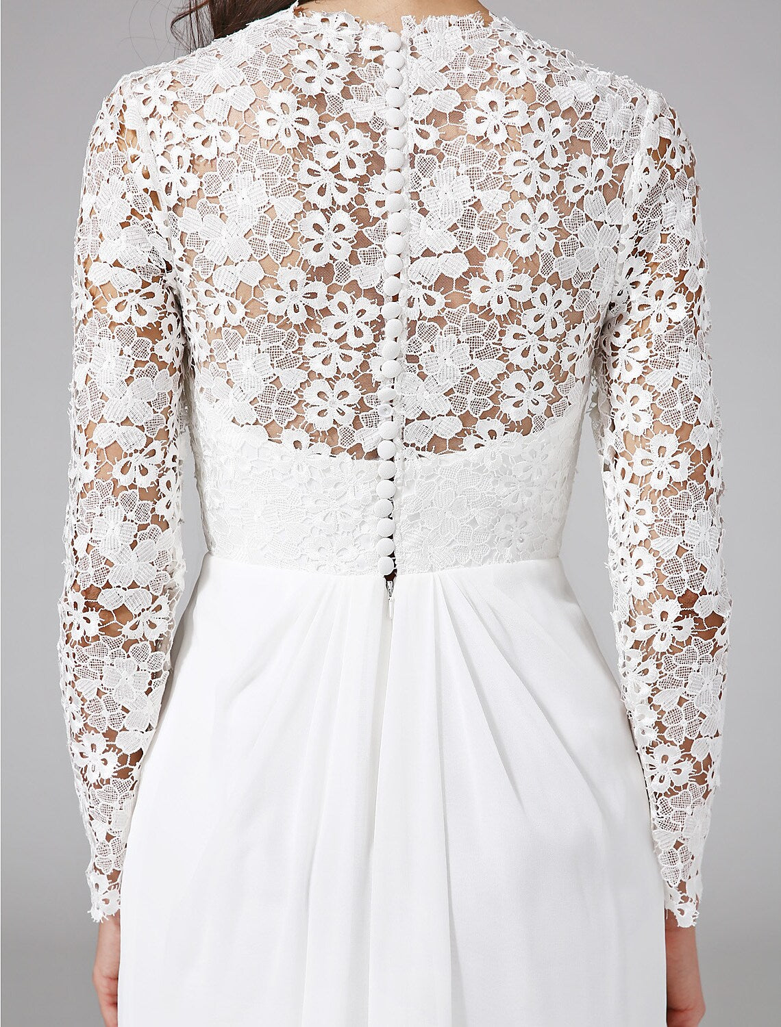 Beach Dresses Long Sleeve V Neck Chiffon With Lace Button