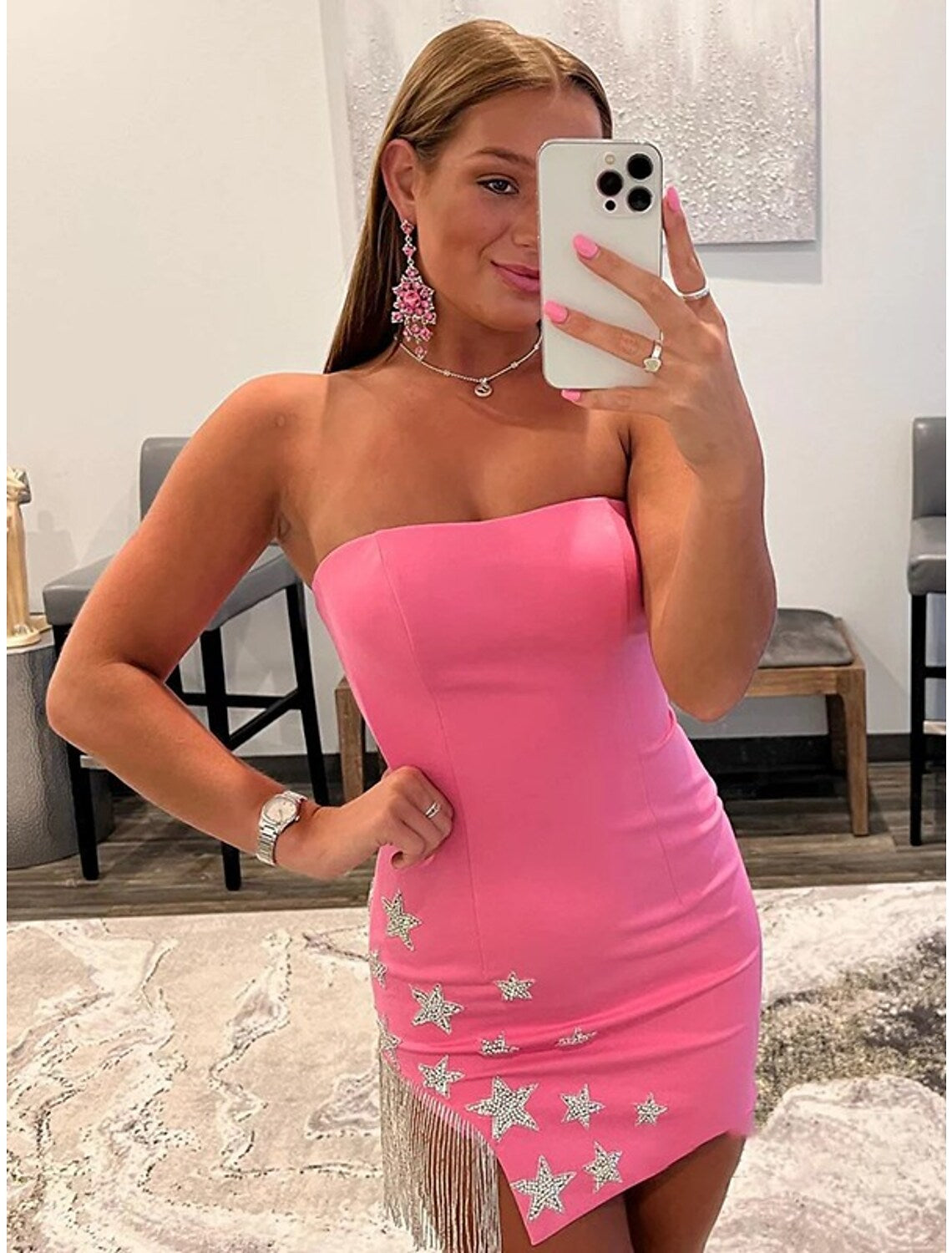 Cocktail Dresses Dress Homecoming Short Mini Sleeveless Sweetheart Stretch Fabric Backless with Tassel