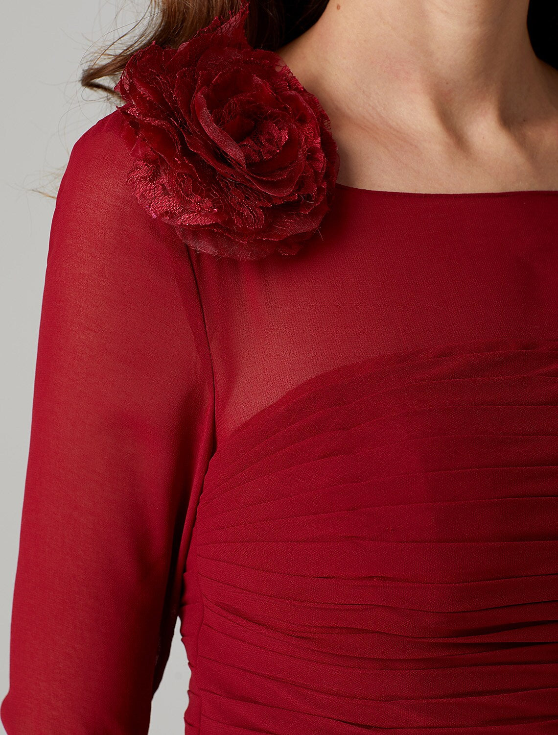 Dress Floor Length Length Sleeve Neck Charmeuse with Ruched Flower