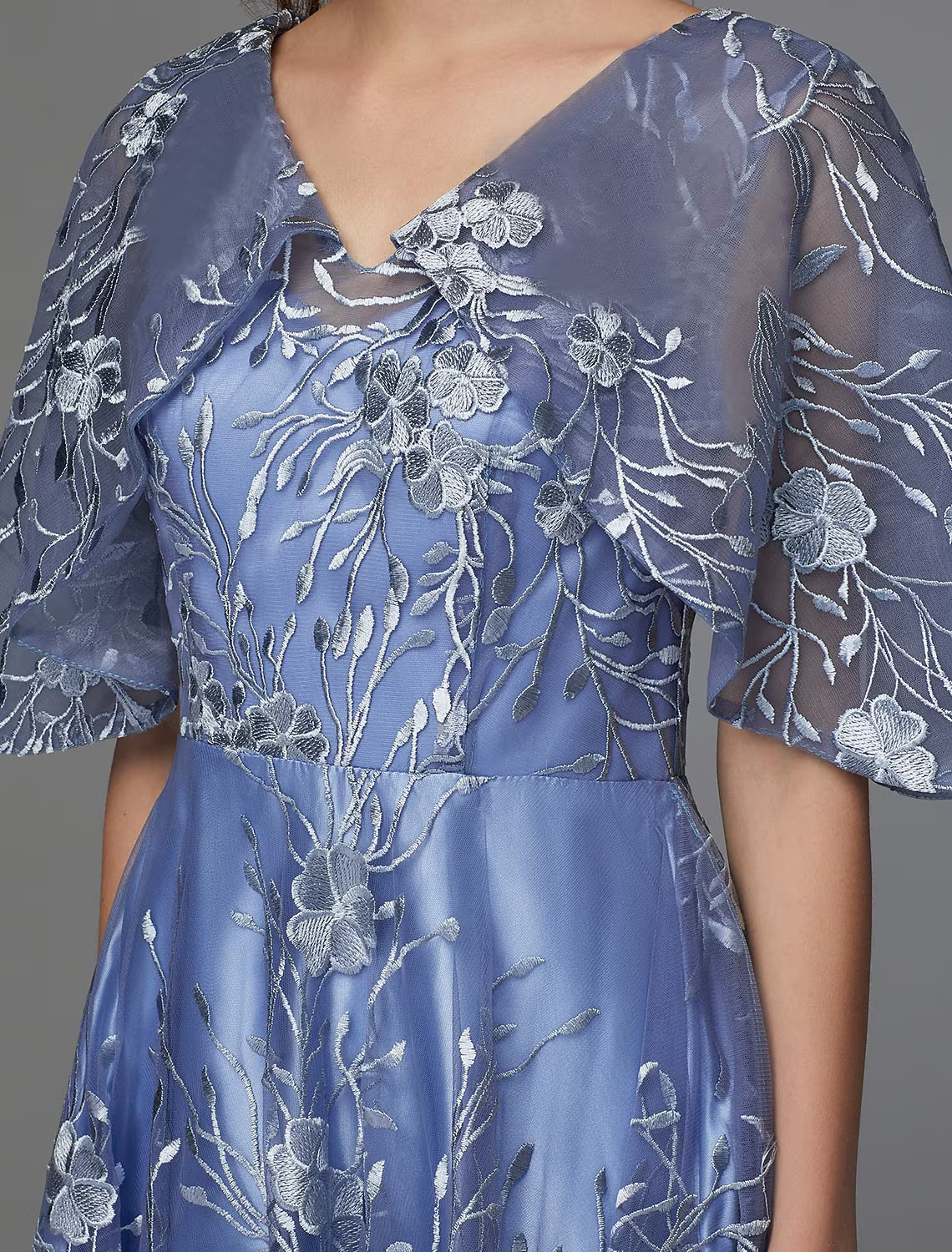 A-Line Floral Dress Wedding Guest Sleeveless V Neck Lace V Back with Pattern Print Appliques