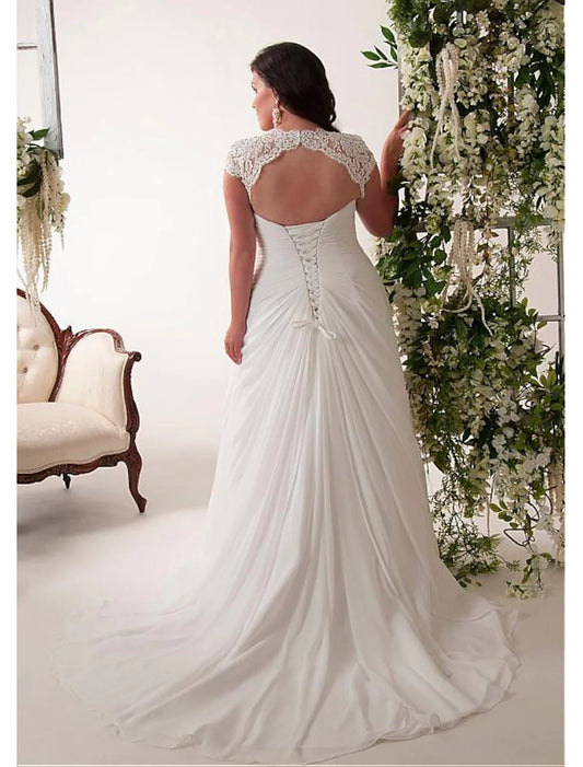 Wedding Dresses Sleeveless V Neck Chiffon With Pleats