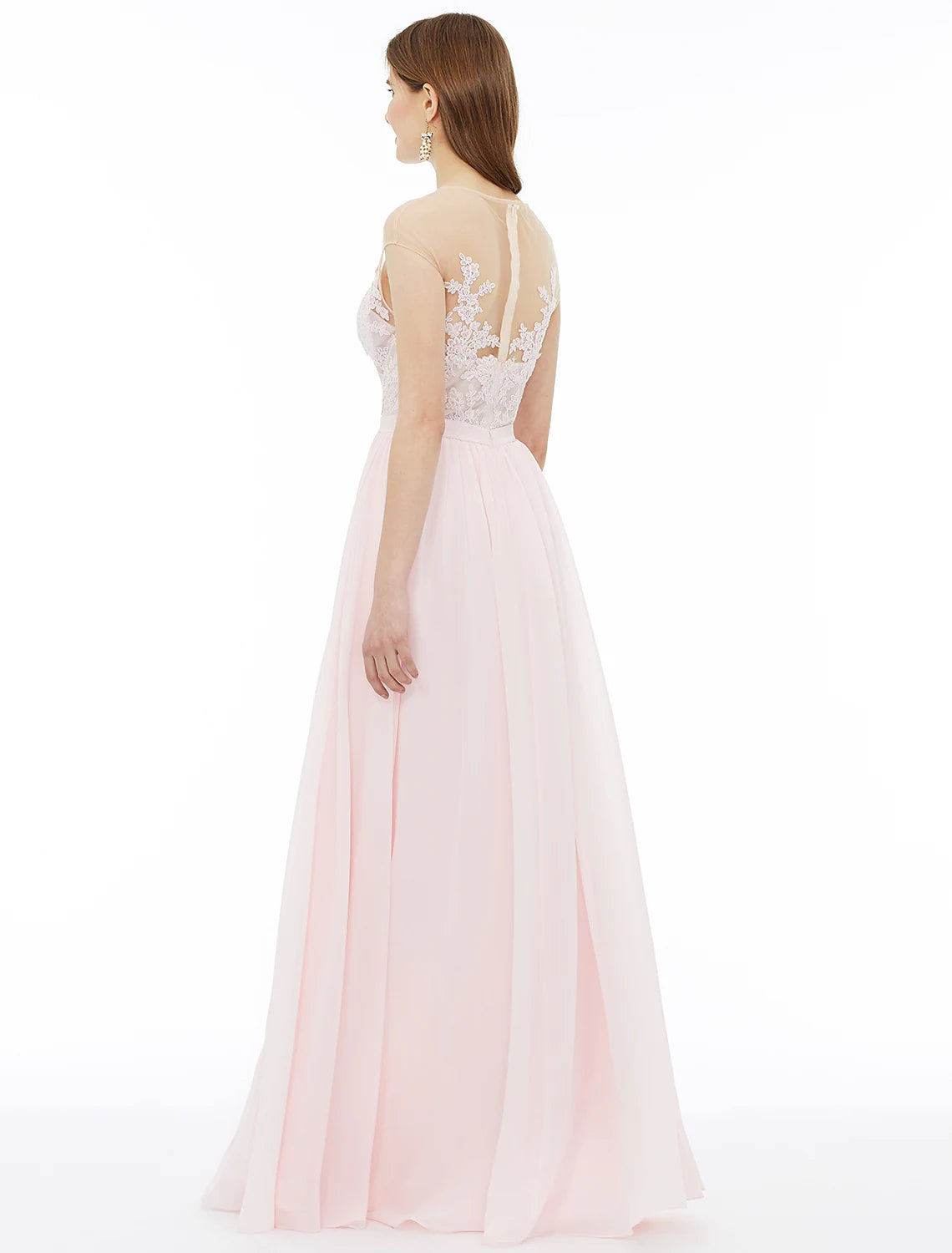 A-Line Bridesmaid Dress Sleeveless Floor Length Chiffon Floral Lace Sash Ribbon Appliques