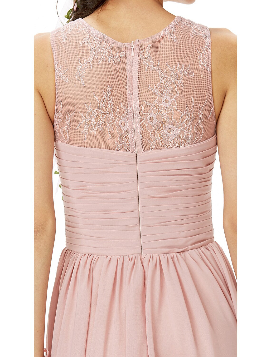 A-Line Bridesmaid Dress Sleeveless Floor Length Chiffon Lace Pleats