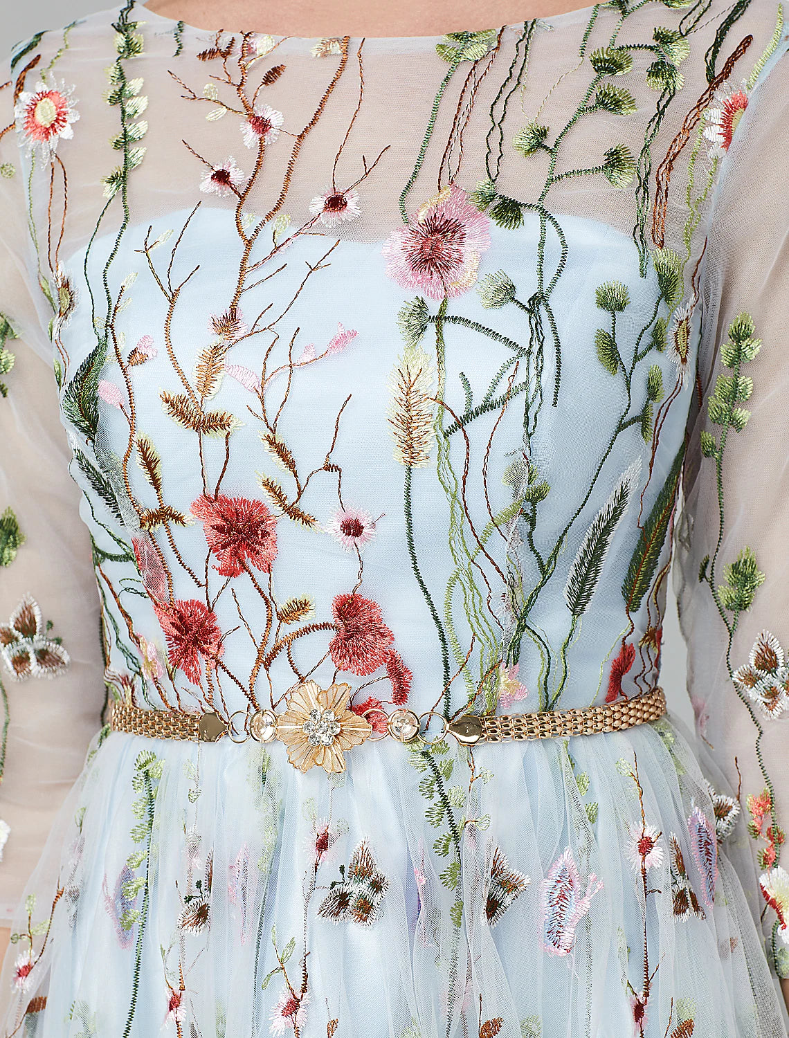 A-Line Evening Gown Elegant Dress Floor Length Sleeve Lace with Embroidery