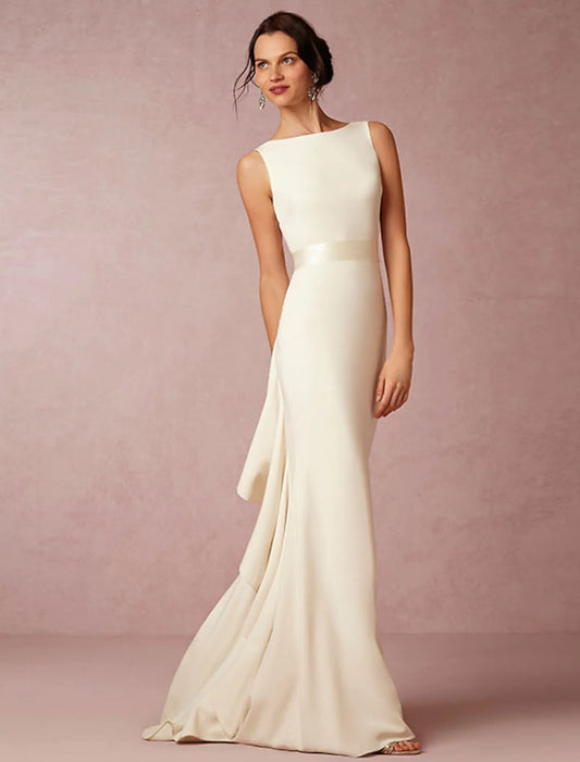 Open Back Casual Wedding Dresses Sleeveless Charmeuse With Draping
