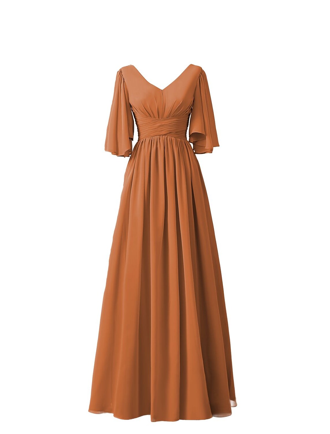 A-Line Bridesmaid Dress V Neck Half Sleeve Elegant Floor Length Chiffon with Pleats / Ruffles
