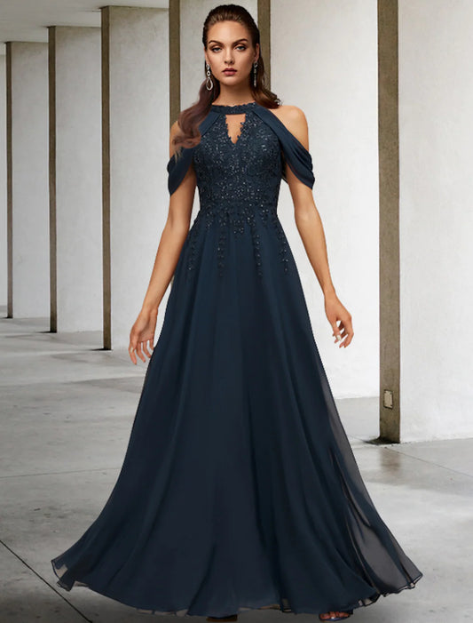 A-Line Mother of the Bride Dress Plus Size Elegant Floor Length Lace Tulle Sequined Sleeveless with Appliques