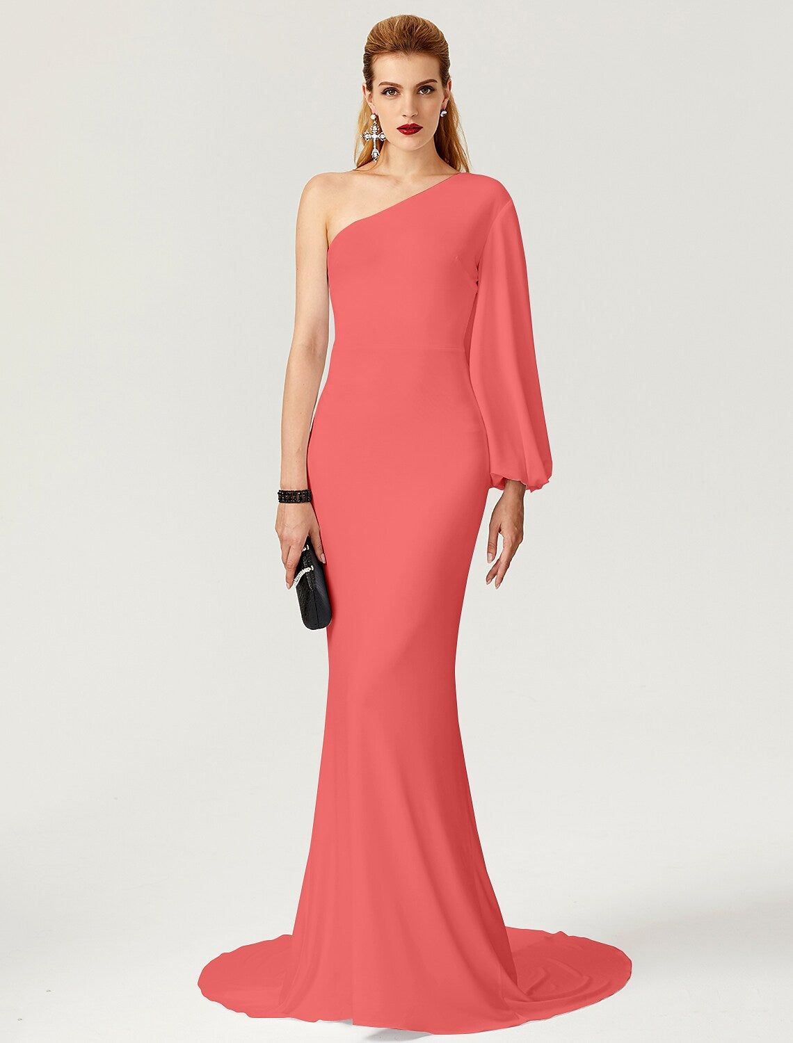 Celebrity Style Dress Engagement Long Sleeve One Shoulder with Pleats