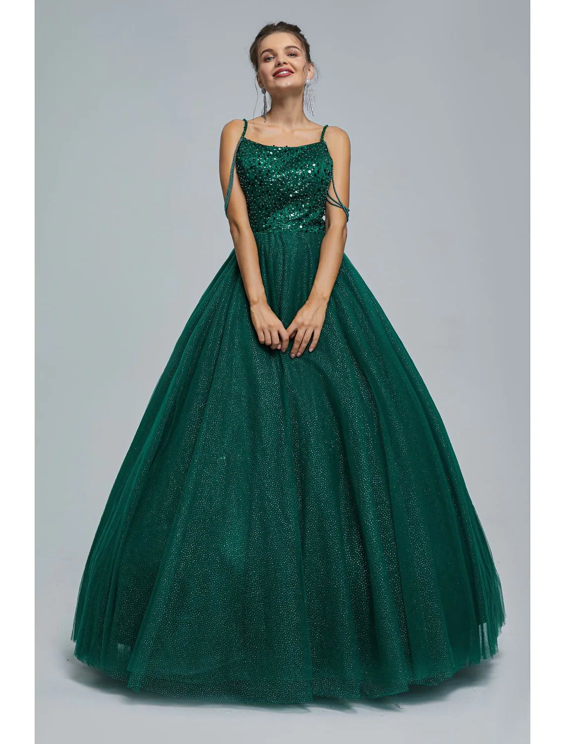Sparkle Shine Dress Graduation Floor Length Sleeveless Strap Tulle with Pearls Sequin